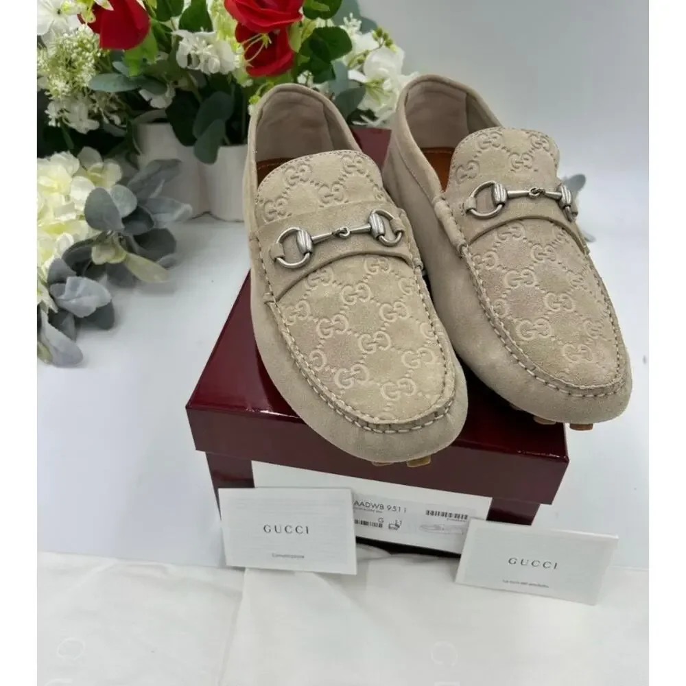 Men's Gucci, GG embossed suede driver loafers size 11 fits 11.5 US made in Italy